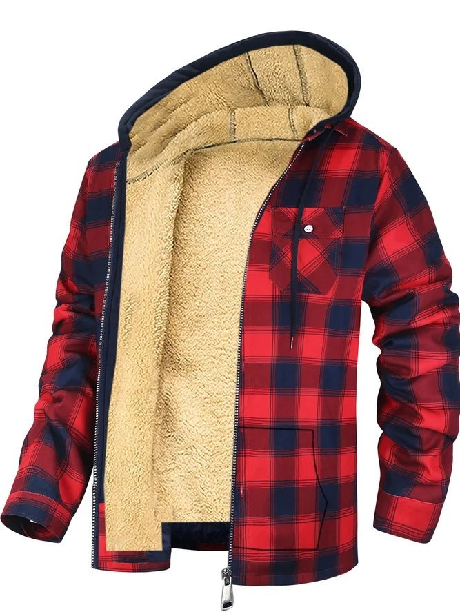 Hehope Thickened Cotton-padded Plaid Long Sleeve Loose jacket