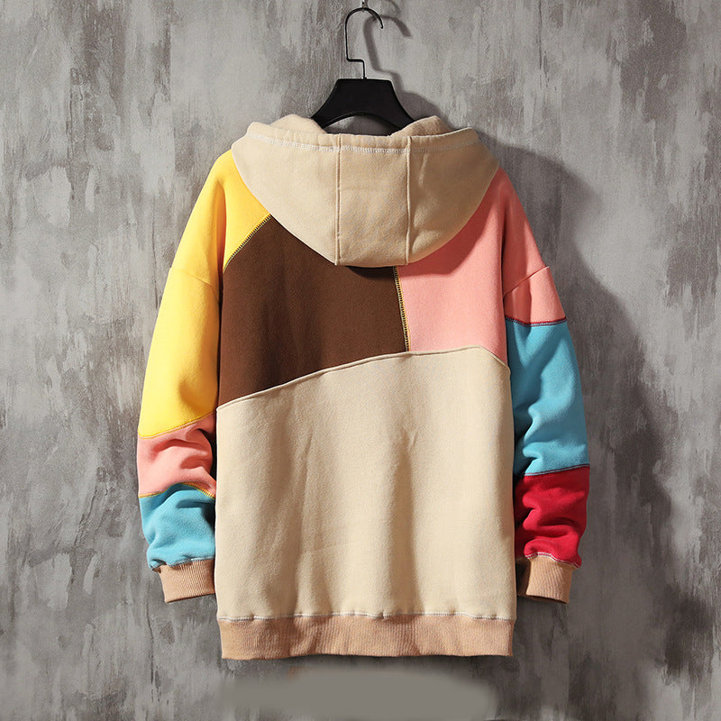 Hehope Fleece Casual Loose Color-blocking Pullover hoodie