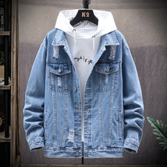 winter outfits men Men's Long-Sleeved Lapel Washed Ripped Denim Jacket Fashionable Youth Slim Fit Men's Personality Top