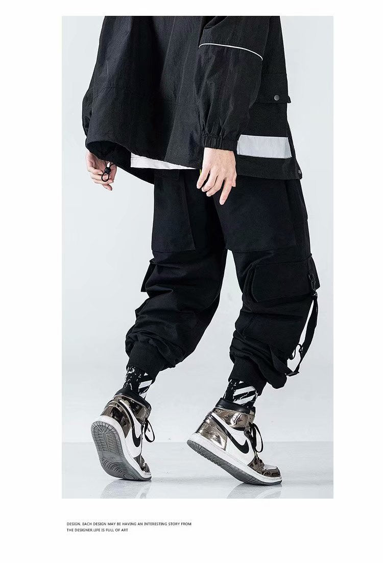 techwear outfits Japanese Style Ankle-Tied Overalls Men's Fashion Brand Slim Fit Spring and Autumn Trendy All-Match Loose Black Functional Ins Casual Pants