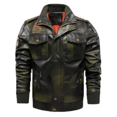 Hehope Men's Stand-up Collar Slim Fit Short leather jacket