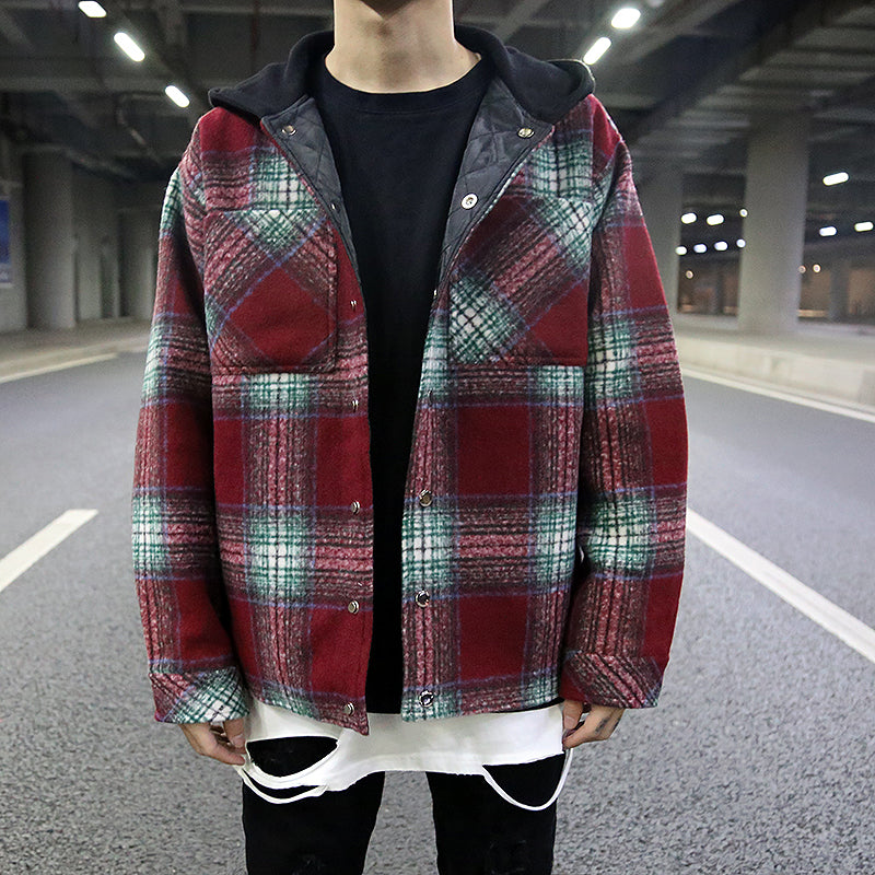 Hehope Hooded Flannel Shirt Jacket