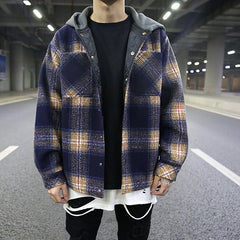 Hehope Hooded Flannel Shirt Jacket