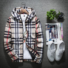 Hehope Plaid hooded slim jacket men