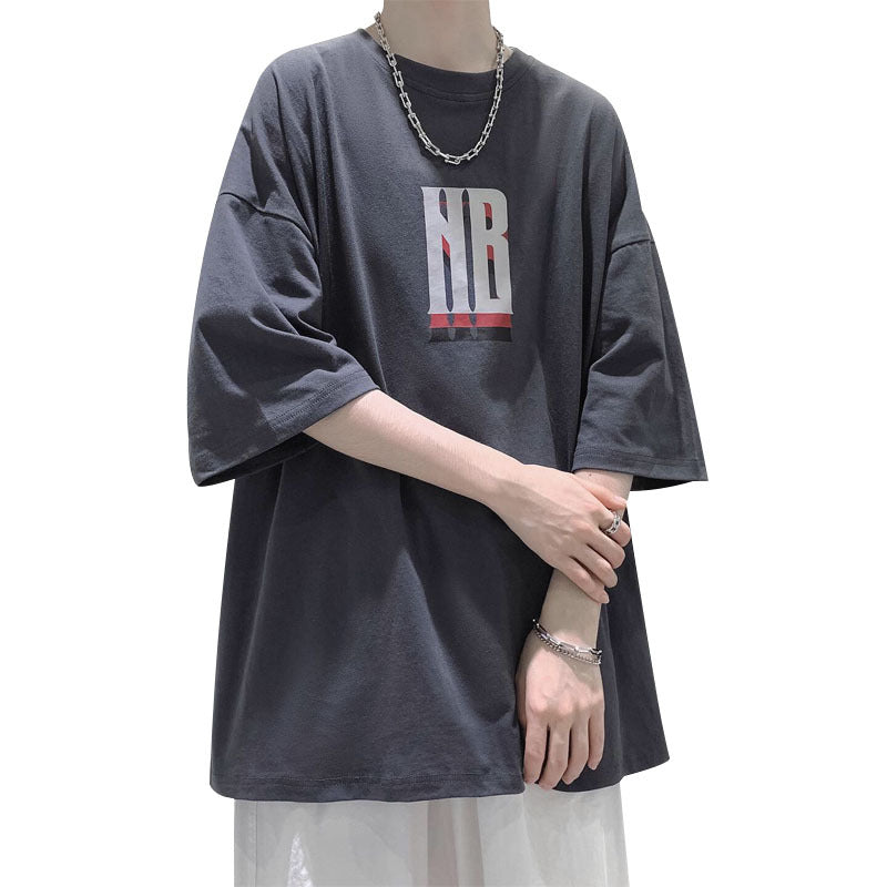 hipster Hong Kong Style Student Summer Couple Half Sleeve Oversize Loose Fashion All-Match Printed Ins Short Sleeve T-shirt Men