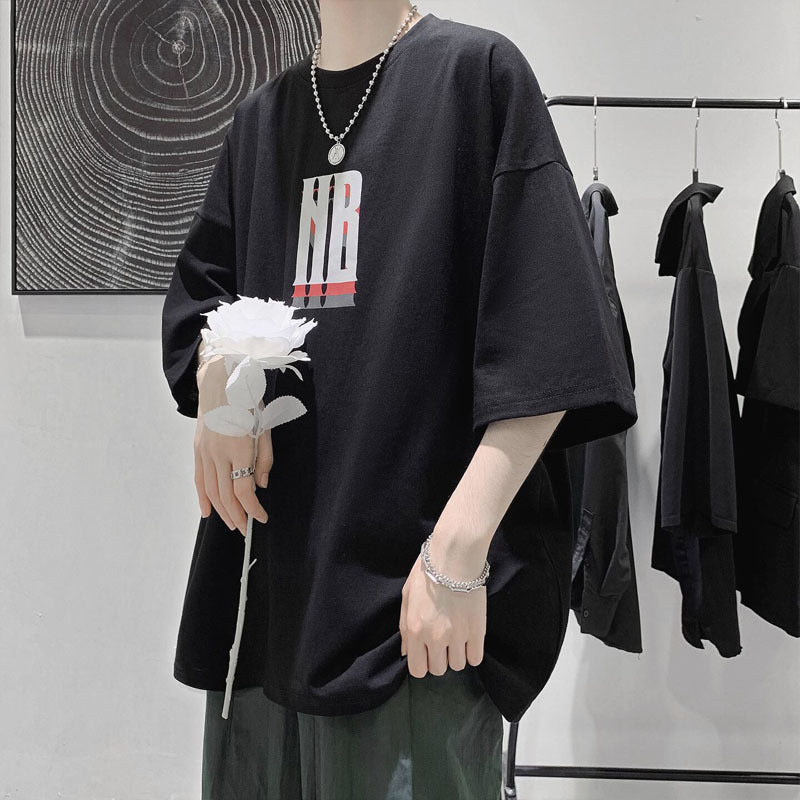 hipster Hong Kong Style Student Summer Couple Half Sleeve Oversize Loose Fashion All-Match Printed Ins Short Sleeve T-shirt Men