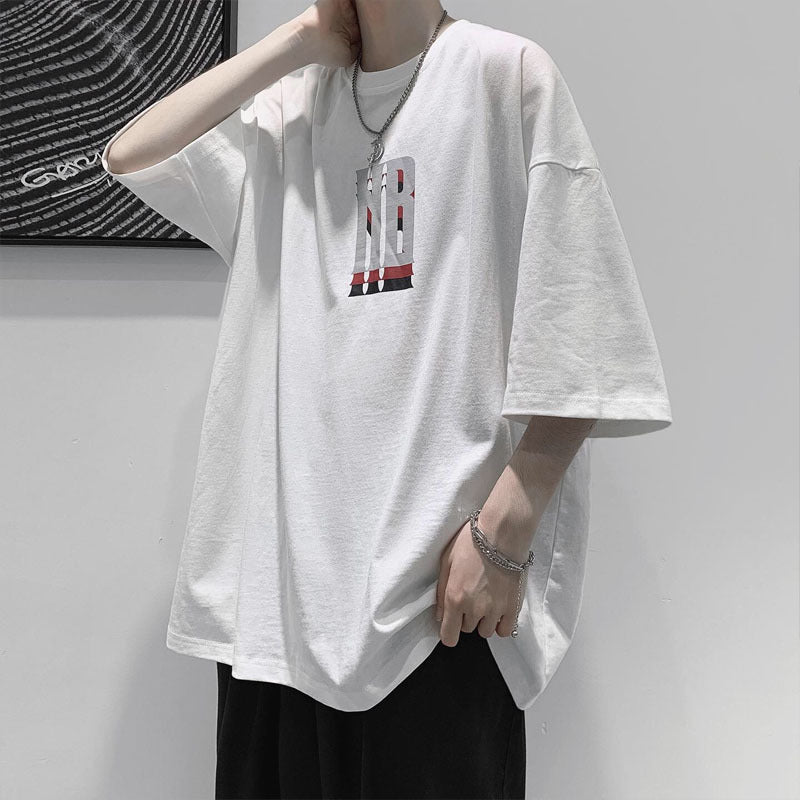 hipster Hong Kong Style Student Summer Couple Half Sleeve Oversize Loose Fashion All-Match Printed Ins Short Sleeve T-shirt Men