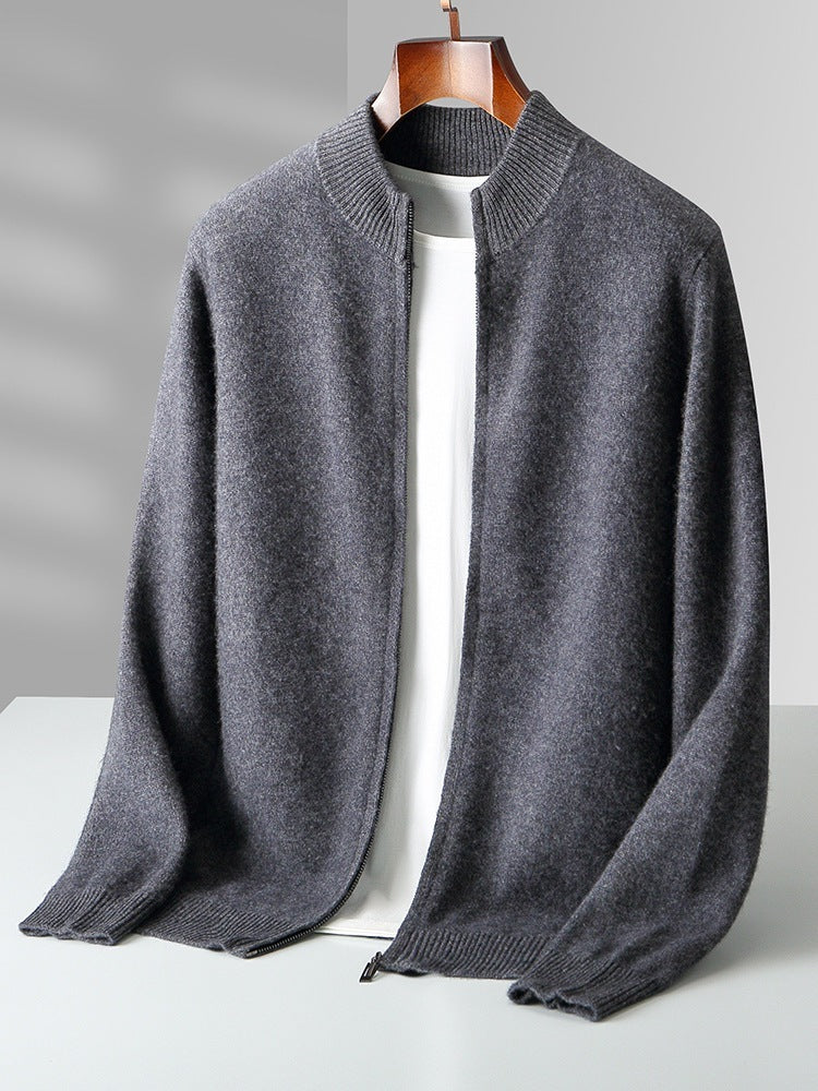 Hehope Pure Wool Knit Double-strand Thickening Stand Collar Cashmere Cardigan coat