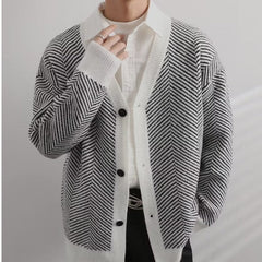 Hehope Vintage Knitted Cardigan Striped Loose sweater