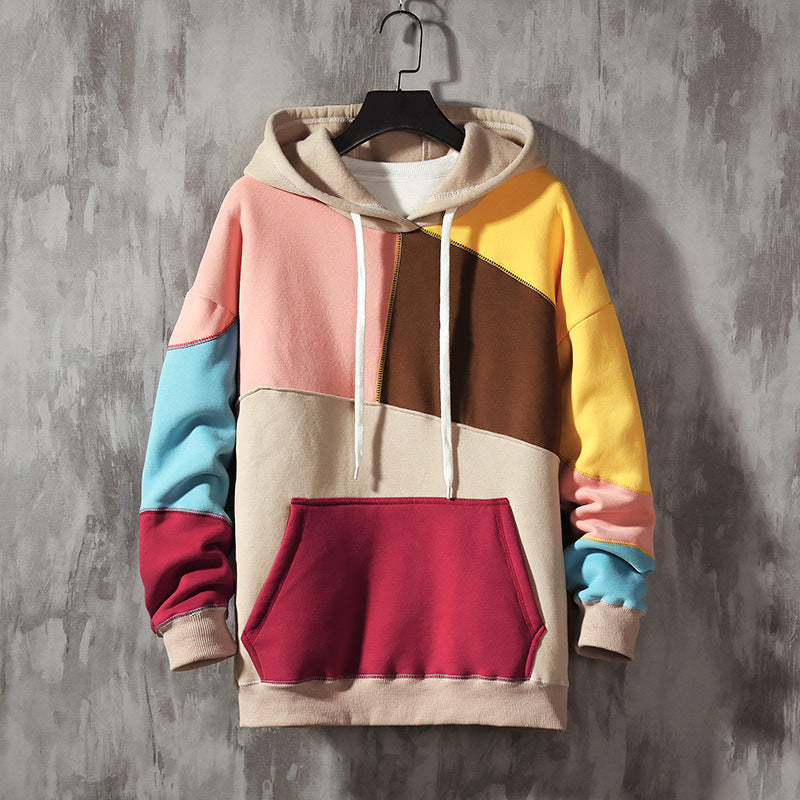 Hehope Fleece Casual Loose Color-blocking Pullover hoodie