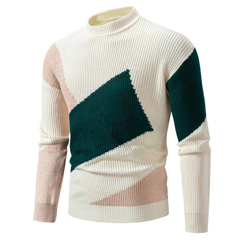 Hehope Men's Round Neck Multicolor Pullover Sweater