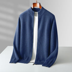 Hehope Pure Wool Knit Double-strand Thickening Stand Collar Cashmere Cardigan coat