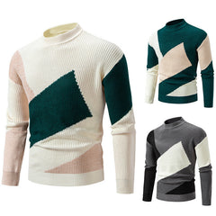 Hehope Men's Round Neck Multicolor Pullover Sweater