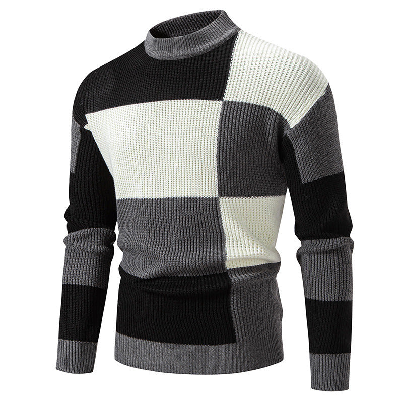 Hehope Men's Half Turtleneck Color Matching Casual sweater