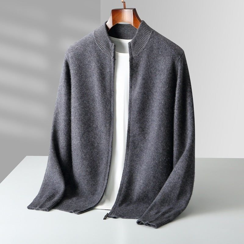 Hehope Pure Wool Knit Double-strand Thickening Stand Collar Cashmere Cardigan coat