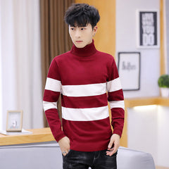 Hehope High Neck Striped Sweater Men