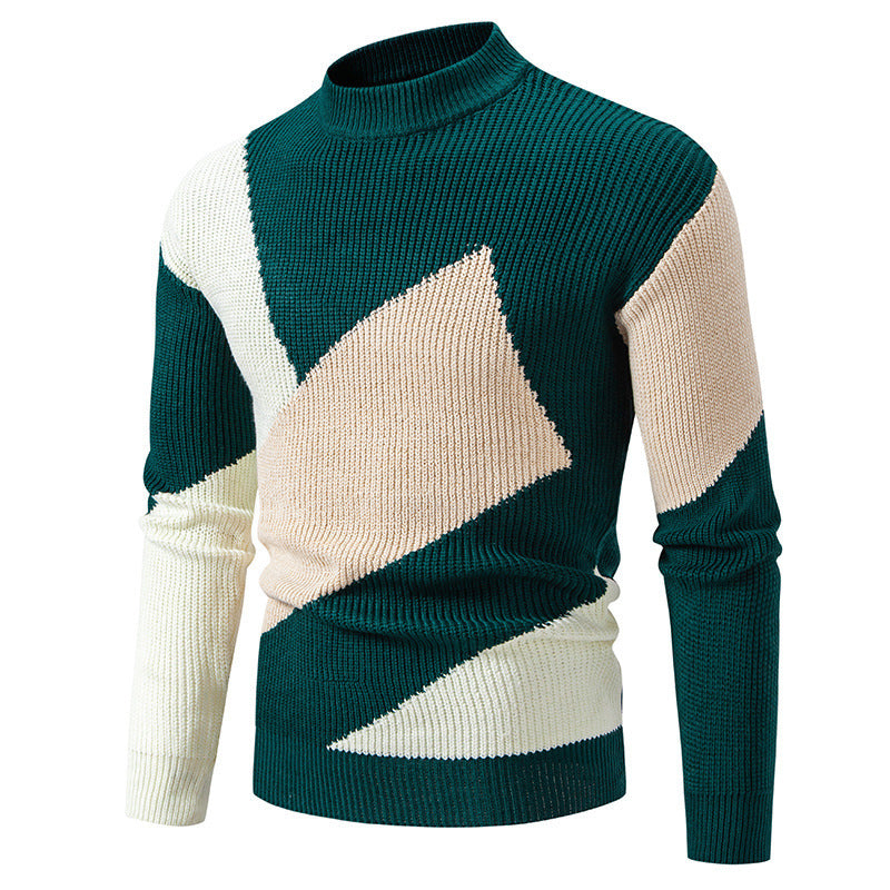 Hehope Men's Round Neck Multicolor Pullover Sweater