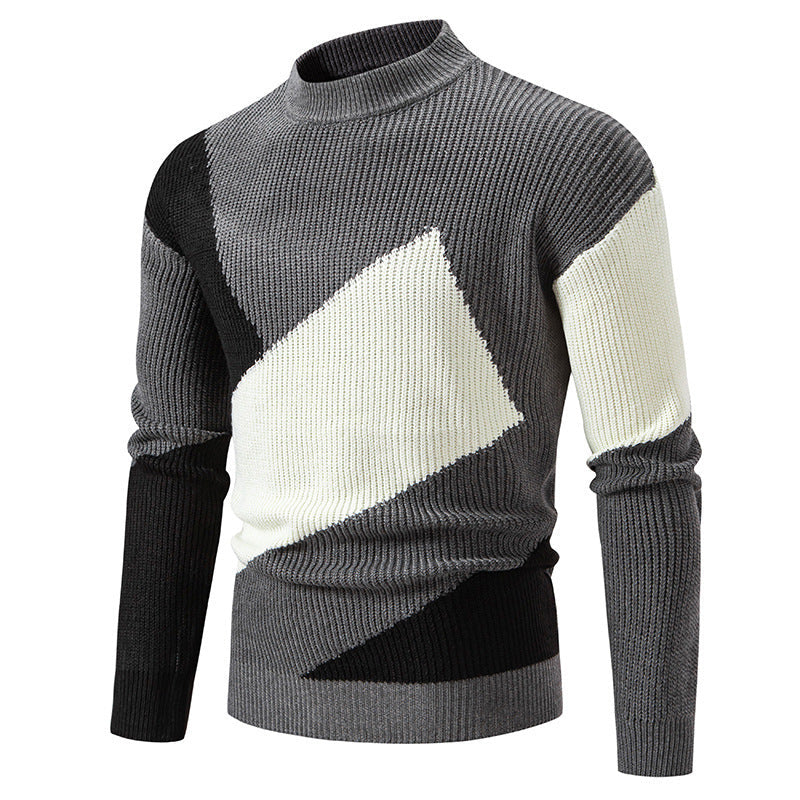 Hehope Men's Round Neck Multicolor Pullover Sweater