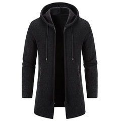 Hehope Autumn And Winter Fleece-lined Thickening Solid Color Men's Cardigan Mid-length Hooded Jacket