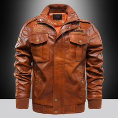 Hehope Men's Stand-up Collar Slim Fit Short leather jacket