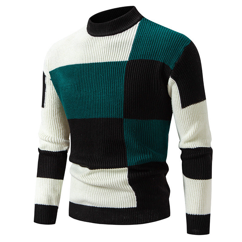 Hehope Men's Half Turtleneck Color Matching Casual sweater