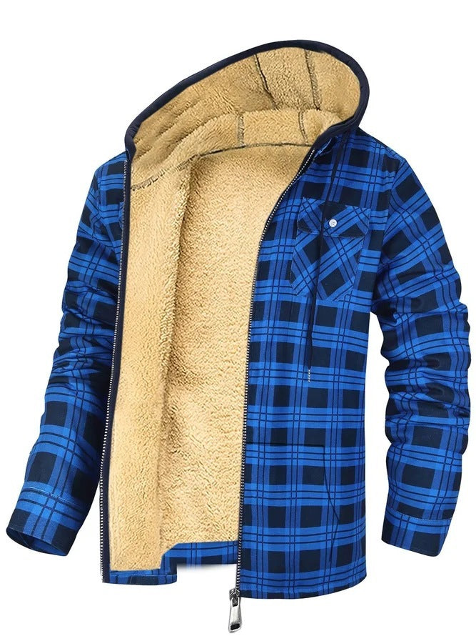 Hehope Thickened Cotton-padded Plaid Long Sleeve Loose jacket