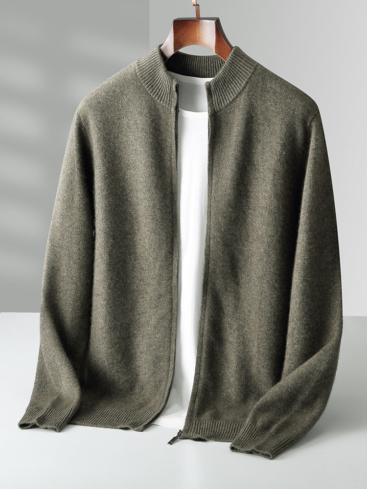 Hehope Pure Wool Knit Double-strand Thickening Stand Collar Cashmere Cardigan coat