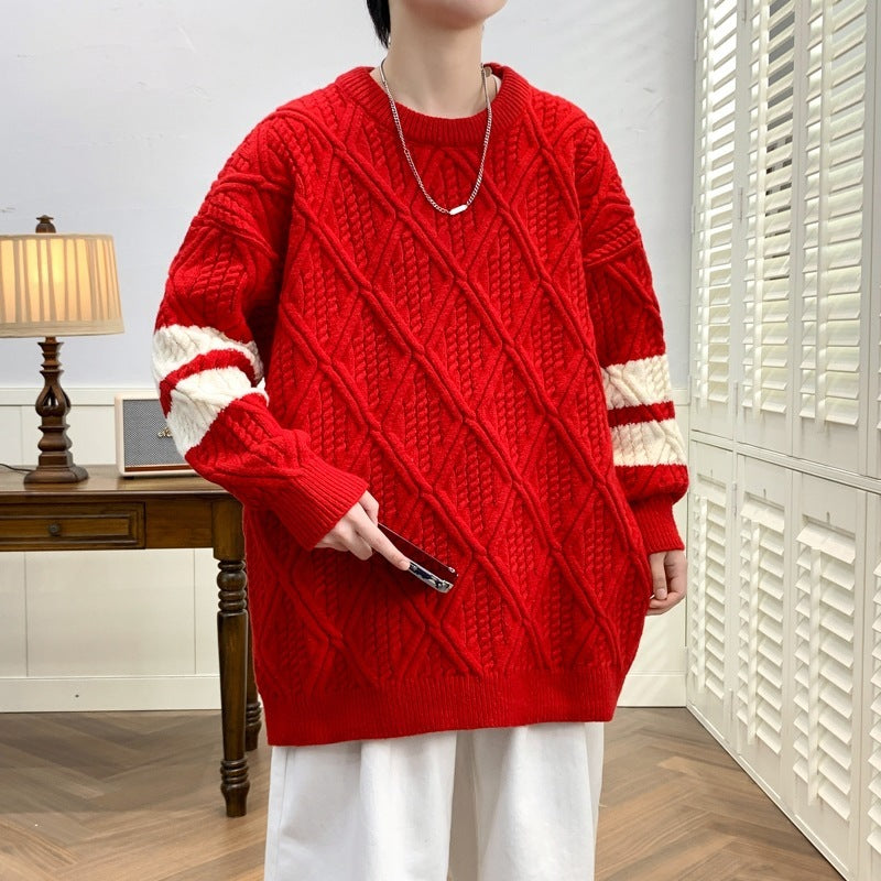 Hehope Men's Round Neck Brocade Sweater Autumn And Winter