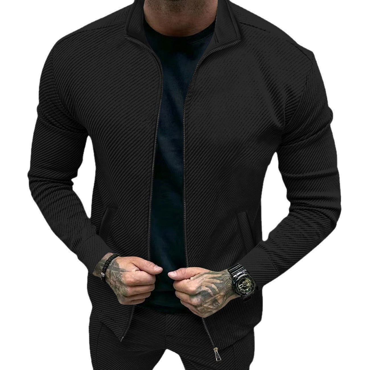 Hehope Men's Twill Jacquard Long Sleeve Slim Fit coat