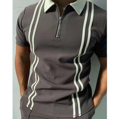 Hehope Summer New Fashion Stripe Men's Polo Shirt Zipper Turn-down Short Sleeve Top Harajuku Streetwear For Men T-shirt Clothing