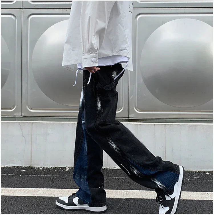 Hehope eans men's spring and autumn new fashion brand ins high street straight pants loose wide leg floor length pants streetwear