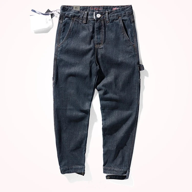 Hehope New Men 's Jeans American Retro Fashion and Trendy Style Tapered Straight Washed Trousers