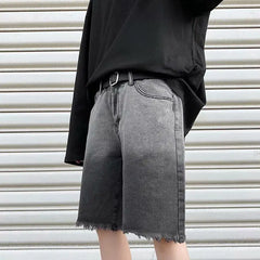 Hehope Summer Gradient Denim Shorts Men's Fashion Retro Denim Shorts Mens Streetwear Korean Loose Hip-hop Straight Denim Shorts Men