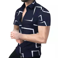 Hehope Spring Summer New Fashion Men Shirts Pattern Printed Short Sleeve Tops Turn-down Collar Buttoned Shirt For Men Casual Streetwear