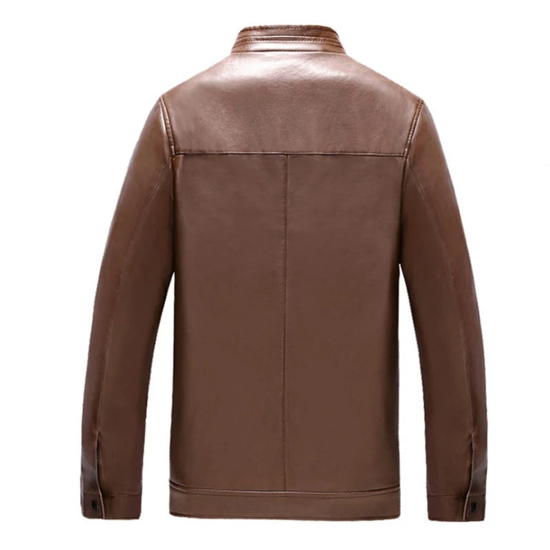 Hehope New Leather Jacket Men Spring Autumn Stand Collar Pu Coats Casual Male Leather Jacket Fashion Motorcycle Leather Jacket M-3Xl