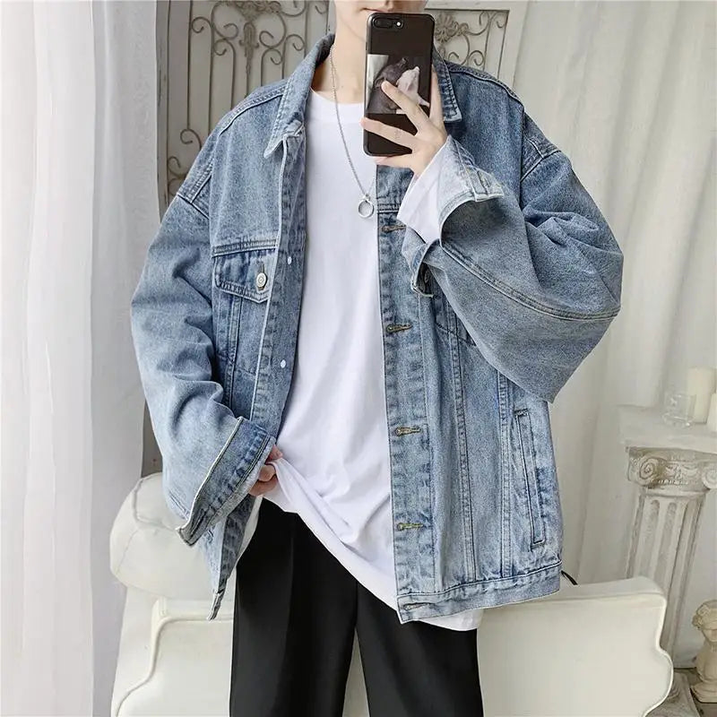 Hehope College Style Vintage Denim Jacket Men Korean Loose Casual Wash Button Down Jean Coats Female M-2XL Spring Autumn New