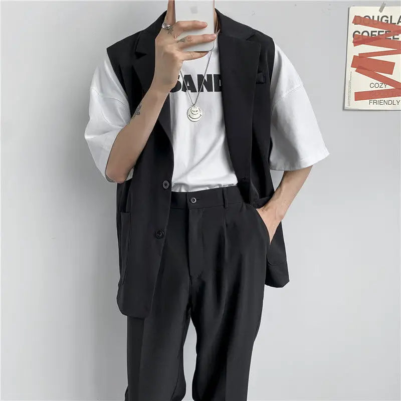 Hehope Spring Suit Vest Men's Fashion Gray Black Dress Jacket Men Suit Jacket Korean Loose Business Society Mens Blazer Vest M-2XL