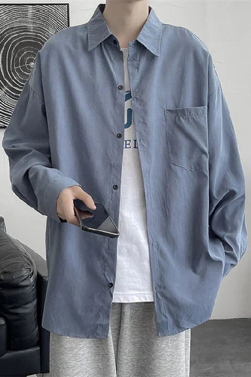 Hehope Shirt men's long sleeve ins simple and versatile loose Shirt spring and autumn Korean fashion handsome casual imported-china