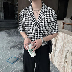 Hehope Summer Short-sleeved Shirts Men Fashion Retro Plaid Shirts Men Streetwear Korean Loose Casual Shirts Mens Dress Shirts M-2XL