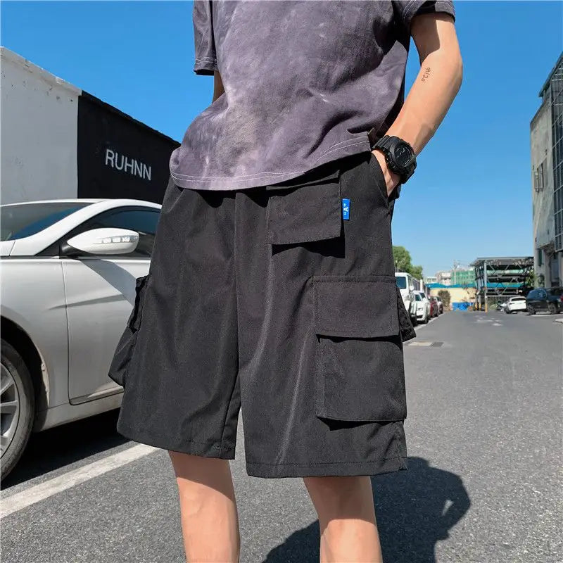 Hehope Summer fashion brand Multi Pocket tooling shorts men's straight loose wide leg versatile trend fashionable cotton streetwear