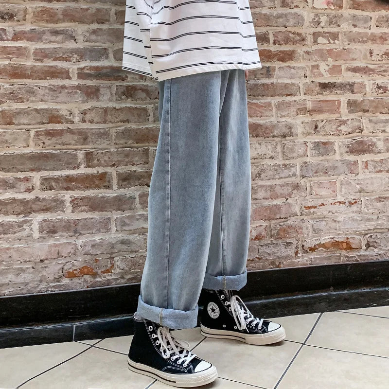 Hehope Spring and Autumn Jeans Men's Loose Straight Black Pants Korean Fashion Brand Versatile Wide Leg Pants Roupas Streetwear Hiphop