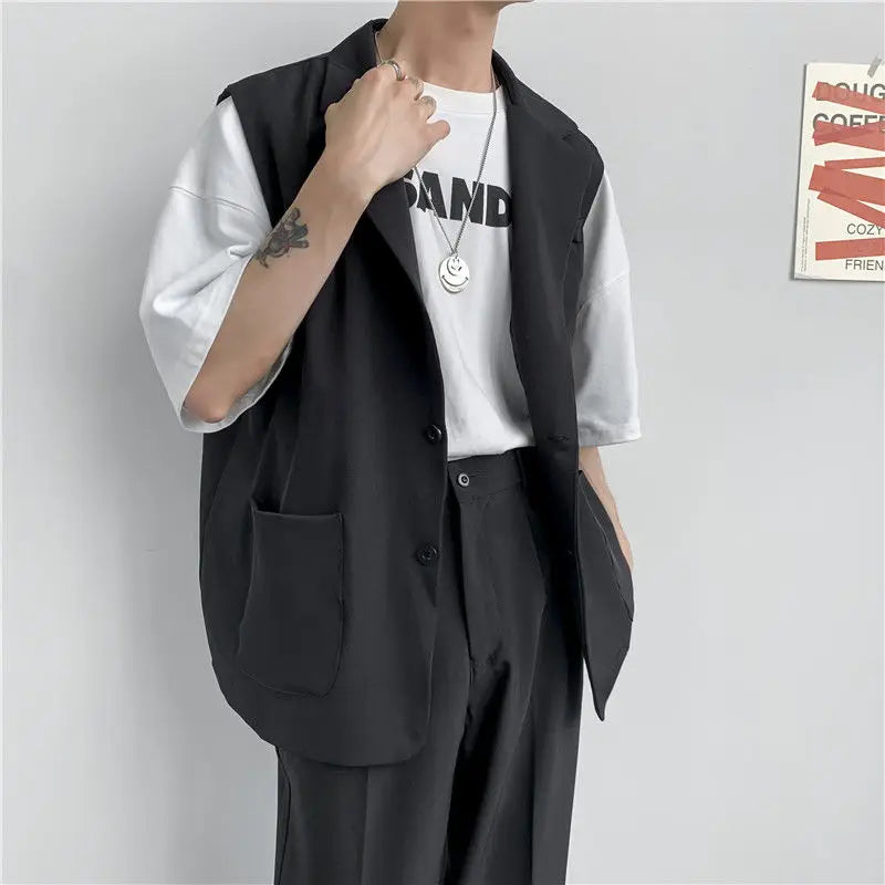 Hehope Spring Suit Vest Men's Fashion Gray Black Dress Jacket Men Suit Jacket Korean Loose Business Society Mens Blazer Vest M-2XL