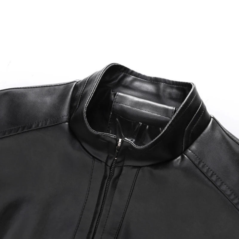 Hehope New Leather Jacket Men Spring Autumn Stand Collar Pu Coats Casual Male Leather Jacket Fashion Motorcycle Leather Jacket M-3Xl