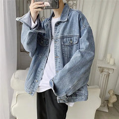 Hehope College Style Vintage Denim Jacket Men Korean Loose Casual Wash Button Down Jean Coats Female M-2XL Spring Autumn New