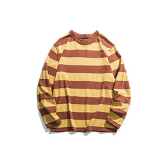 Hehope Heavy Striped Long Sleeve T Shirt Men Spring Autumn New Amekaji Vintage Loose Round Neck Motorcycle Tshirt Casual Basic Shirt