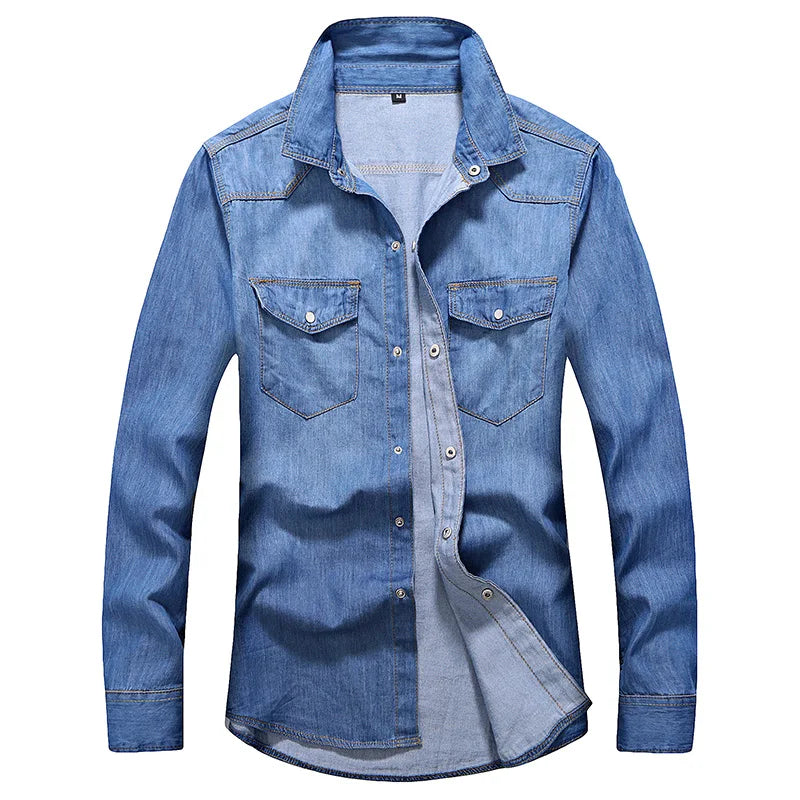 Hehope Spring and Autumn Washing Charm Jeans Shirts Long Sleeve Men's Shirt Denim Wear  Men's Jacket Cowboy Wear