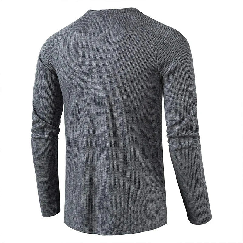 Hehope Fashion Waffle Cotton T Shirt Men Spring New Slim Fit Long Sleeve Henley Tshirt Men Streetwear Casual Solid Color T-Shirt