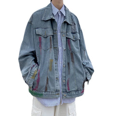 Hehope Pierced denim jacket men Korean version chaopai high street splash couple coat spring and autumn loose fashion versatile top