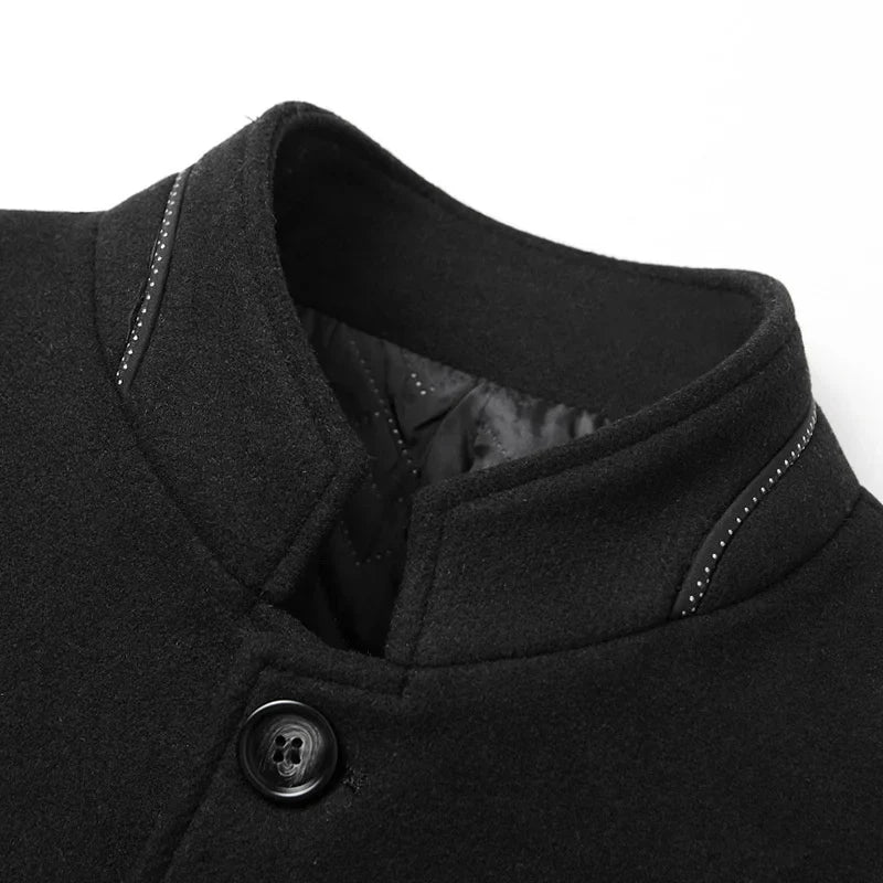 Hehope Wool Blend Coat Men Winter Fashion Men's Wild Overcoat Male Thicken Keep Warm Jackets Trench Outerwear Wool Coat Stand Collar