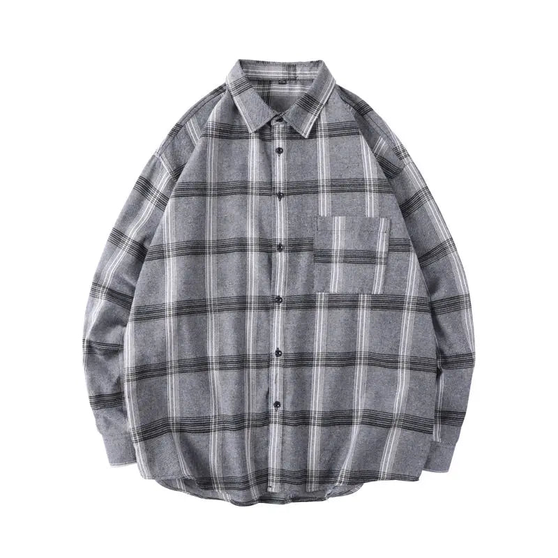 Hehope Autumn Plaid Shirt Men's Fashion Retro Casual Shirt Men Streetwear Wild Loose Long Sleeve Shirts Mens Large Size M-5XL